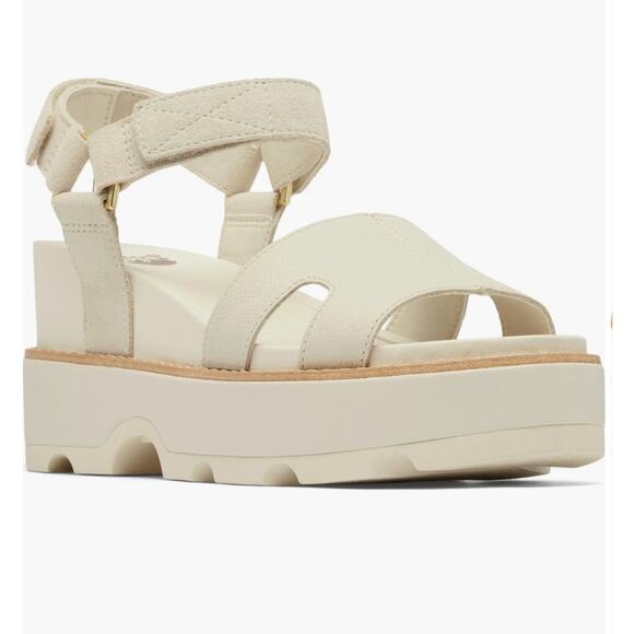 Sorel Joanie IV Ankle Strap Platform Wedge Sandals Size 10.5 Chalk White Leather - Picture 3 of 3